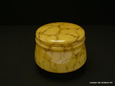 Art Deco Lampenschirm gebraucht, Glas, antik, elfenbeinfarbener Grund, mit brauner Marmorierung durchzogen, glatte glänzende Oberfläche, topfförmig gestaltet, Nostalgie Ersatzglas D: ca.20cm, H: ca.16cm, Glashalter Griffrand 8cm