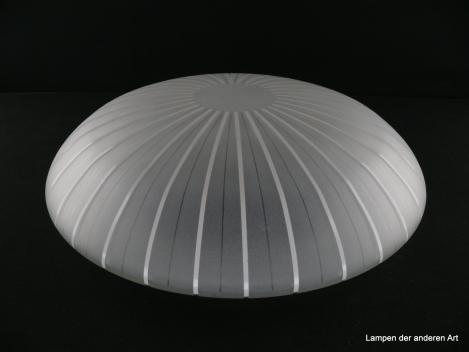 Art Deco Lampenschirm gebraucht, Glas, satiniert, kreisrunder Mittelpunkt, daran angeordnete Streifen in weiß und in Ätztechnik, Nostalgie Ersatzglas für alte Lampen D: 35cm, H: 10cm, Glashalterand Griffrand 25cm