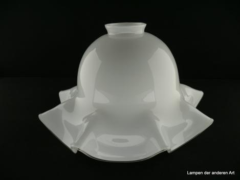 Jugendstil Lampenschirm gebraucht, Glas opal weiß, floral geformt, klarer Glasfaden als Abschluss, Nostalgie Ersatzglas für alte Lampen D: 35cm, H: 21cm, Glashalterand Griffrand 8cm