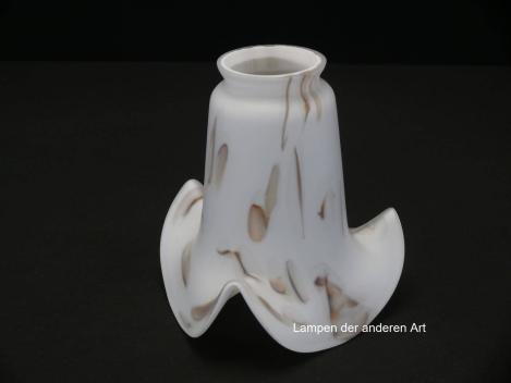 Jugendstil Lampenschirm gebraucht, weiß-braun marmoriertes Überfangglas, matte Oberfläche, Nostalgie Ersatzglas D: ca.14cm, H: ca.14cm, Glashalter Griffrand Ø 6cm