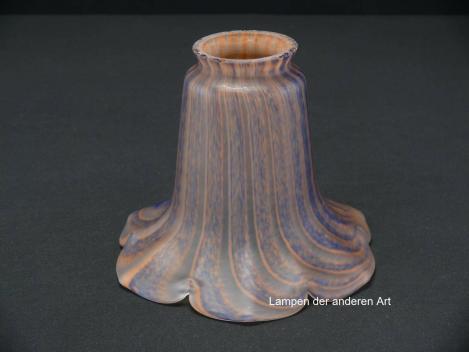Jugendstil Lampenschirm gebraucht, Tulpenform, dickes Glas, farbig orange-blau gestreift, gebogter Rand, Nostalgie Ersatzglas D: ca.16cm, H: ca.12cm, Glashalter Griffrand Ø 6cm