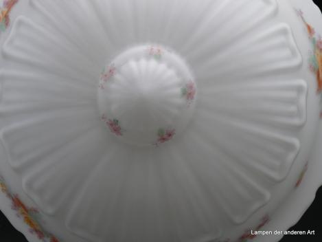 Jugendstil Lampenschirm gebraucht, opal weiß mit Rosendekor für Hängeampel D: 37cm H: 18cm Detail