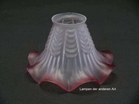 geweiteter Glaszylinder grau satiniert, oberer Wandungsteil in Volants gelegt, aufgezogener gewellter Rand in rot, Nostalgie Ersatzglas, Griffrand Ø 6cm