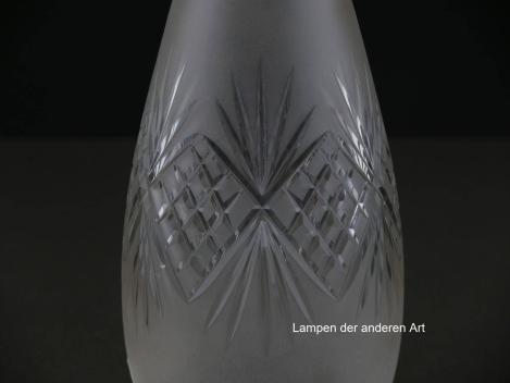 Rarität! - antikes 2-er Set, Jugendstil Lampenschirm gebraucht, grau satiniert, schlanke Zapfenform mit Schliffdekorband, Strahlenschliff in der Spitze, Nostalgie Ersatzschirm für alte Lampen, Glashalter Griffrand Ø10cm, Detail Schliffdekorband