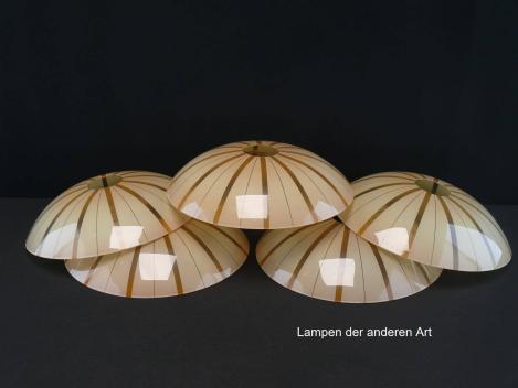 antikes 5-er Set Art Deco Lampenschirm gebraucht, Glas, hellbeige, schmale und breite Streifen im Wechsel, Nostalgie Ersatzglas für alte Lampen, D: ca.24cm, H: ca.5,5cm, ohne Glashalterand Griffrand, Loch 45mm