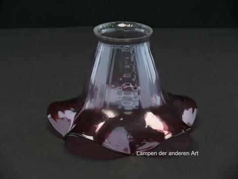 Jugendstil Lampenschirm gebraucht, antik, Klarglas, sanft gebogter roter Abschlussrand, Nostalgie Ersatzglas D: ca.15cm, H: ca.10cm, Glashalter Griffrand ø6cm - gemessen 5,7cm