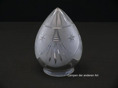 Jugendstil Lampenschirm gebraucht, antik, Glas grau satiniert, Zapfenform, mit Schliffmotiven verzierte Oberfläche, Nostalgie Ersatzglas D: ca.11cm, H: ca.16cm, Glashalter Griffrand ø8cm