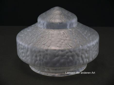 Jugendstil Lampenschirm gebraucht, antike geschlossene Kuppel grau satiniert, kantige Wandung, wie eine Turmspitze wirkender Schirmabschluss, Nostalgie Ersatzglas D: ca.22cm, H: ca.16cm, Glashalter Griffrand - Achtung Sondergröße gemessen 16cm