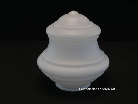 Jugendstil Lampenschirm gebraucht, Glas weiß satiniert, rauher Grund, mittig geschnürt, oberer und unterer Teil jeweils mehrfach gestuft, Nostalgie Ersatzglas, D: ca.20cm, H: ca.19cm, Glashalter Griffrand Ø10cm
