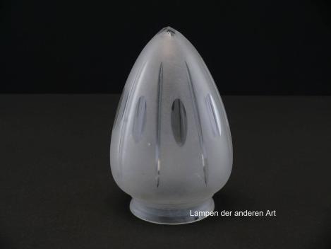 5-er Set Jugendstil Lampenschirm gebraucht, grau satiniert, Wandung in zweifachem Rapport mit Oliven- bzw. Strahlenschliff verziert, Spitze vierfach angeschliffen, Nostalgie Ersatzglas, D: ca.11cm, H: ca.16cm, Glashalter Griffrand Ø8cm, Detail Schliff
