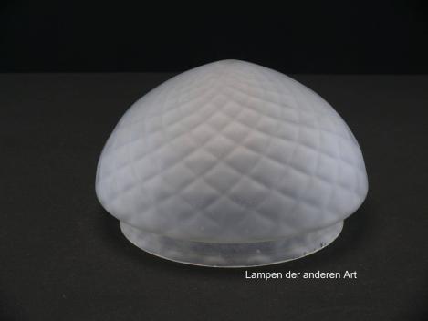 Jugendstil Lampenschirm gebraucht, antike Kuppel grau satiniert, strukturierte Oberfläche, diagonal angeordnete Rhomben, Nostalgie Ersatzglas, D: ca.19cm, H: ca.11cm, Glashalter Griffrand - Achtung Sondergröße gemessen 16cm