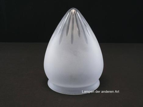 Jugendstil Lampenschirm gebraucht, großer zapfenförmiger Glaskörper, grau satiniert, von der Spitze ausgehender strahlenförmiger Kristallschliff, Ersatzglas antik, D: ca.16cm, H: ca.20cm, Glashalter Griffrand Ø15cm