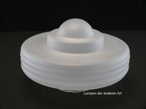 Art Deco Lampenschirm gebraucht, Glas grau satiniert, getreppte Wandung, final mit kleiner Kuppel, Ersatzglas für antike Lampen, D: ca.26cm, H: ca.14cm, Glashalter Griffrand Ø10cm
