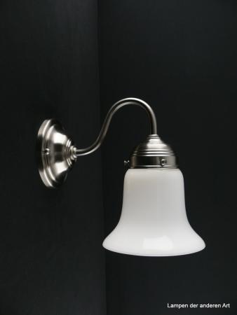 Schlichte Art Deco Wandleuchte Messing matt vernickelt, mit weißem Glockenschirm 1xE27/40W, Spiegel-Badlampe