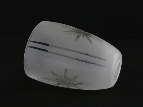 Jugendstil Lampenschirm gebraucht, Olivenform, geschliffene Sterne und parallel verlaufende Kerben zwischen satiniertem Grund, Nostalgie Ersatzschirm D: 9,5cm, H: 13cm, ohne Glashalter Griffrand Loch 28mm, nur E14/Bajonett, liegend