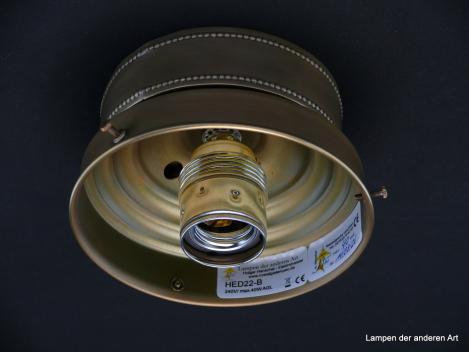 Preview: tolle Jugendstil Deckenleuchte für Gläser mit Glashalter Griffrand Ø12,5cm, Sockel mit schlichtem Perlstabfries verziert, Metallfassung 1xE27/40W, von unten