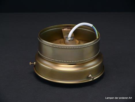 Preview: tolle Jugendstil Deckenleuchte für Gläser mit Glashalter Griffrand Ø12,5cm, Sockel mit schlichtem Perlstabfries verziert, Metallfassung 1xE27/40W, Detail Aufhängung