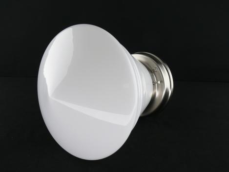 Art Deco-Deckenleuchte aus Messing matt vernickelt mit großem Spitzzylinder Schirm in weiß Griffrand 8cm 1xE27/40W, liegend