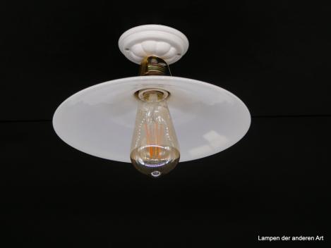 Jugendstil Deckenlampe mit Porzellanfuß und flachem weißen Schirm HEDL-PFgr+HEA26060op