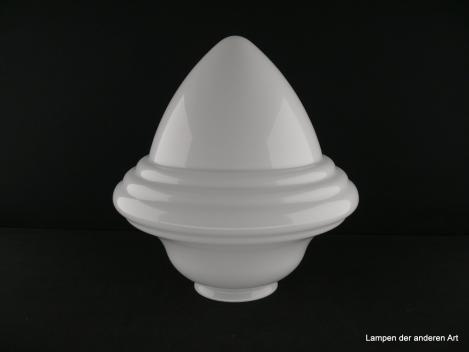 Jugendstil Lampenschirm, verzierter Zapfenschirm, breite Schulter über drei Stufen spitz zulaufend, Glas weiß opal, D: ca. 15cm, H: ca. 15cm, Nostalgie Ersatzschirm, Glashalter Griffrand 8cm