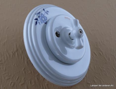 Garby Colonial Aus-Wechsel Porzellandrehschalter weiß im Einfachrahmen Porzellan weiß mit einzelnem Blumendekor