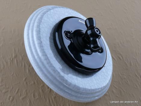 Garby Colonial Porzellandrehtaster schwarz im Einfachrahmen Porzellan craquele