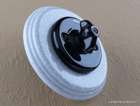 Garby Colonial Aus-Wechsel Porzellandrehschalter schwarz im Einfachrahmen Porzellan craquele Knebel Retro schwarz