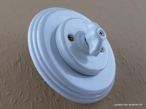 Garby Colonial Aus-Wechsel Porzellandrehschalter weiß im Einfachrahmen Porzellan weiß Knebel Porzellan retro weiß