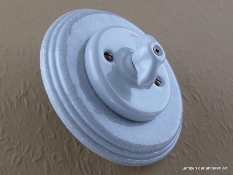 Garby Colonial Aus-Wechsel Porzellandrehschalter weiß im Einfachrahmen Porzellan craquele Knebel Retro weiß