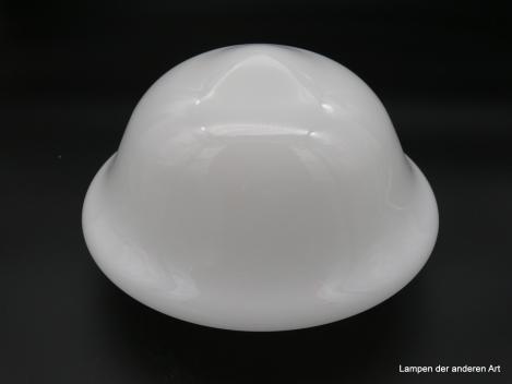 Jugendstil Lampenschirm, schüsselförmig, aus opal weißem mundgeblasenem Überfangglas, Ersatzglasschirm D: 23cm, H: 14cm, Glashalter Griffrand 10cm