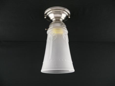 Typische Jugendstil Deckenleuchte Messing matt vernickelt mit Nostalgieglas Art Nouveau Griff-Rand 6cm 1xE27/40W
