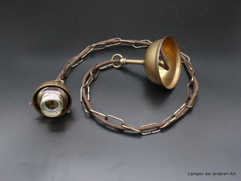 Jugendstil Deckenpendelleuchte mit Kette aus Messing goldbraun mit Textilkabel 1xE27/60W gedreht