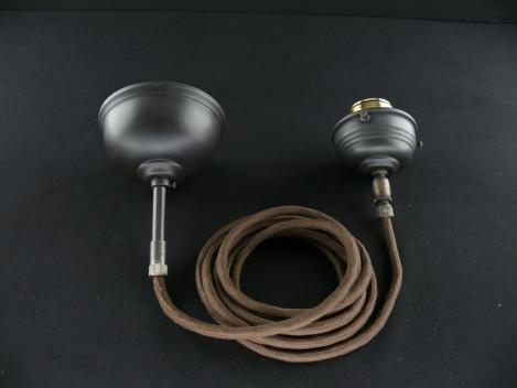 Jugendstil Deckenpendelleuchte aus Messing dunkelbraun mit Textilkabel 1xE27/60W