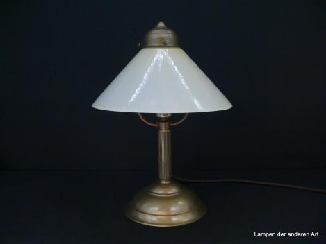 Kleine Jugendstil Sekretärlampe aus goldfarbenen  Messing mit elfenbeinfarbenen Kegelschirm 1xE27/40W