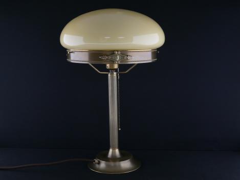 Pilzleuchte im Jugendstil aus Messing goldbraun patiniert mit cremefarbenen Kuppelschirm 1xE27/60W