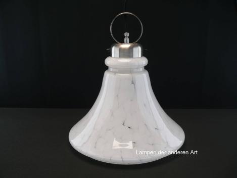 Pendelleuchte, glockenförmiger weißer Schirm, wolkenartiges Glasdesign, neu verkabelt, schwarzes Textilkabel, Originalhalterung Nickel matt, 1x E27/60W