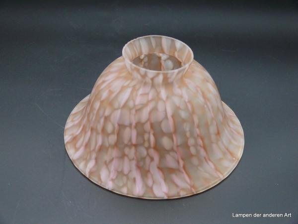 Jugendstil Lampenschirm, Glas, rosa-braun gepunktete Linien, H: 8cm D: 16cm Griff-Rand: 6 cm