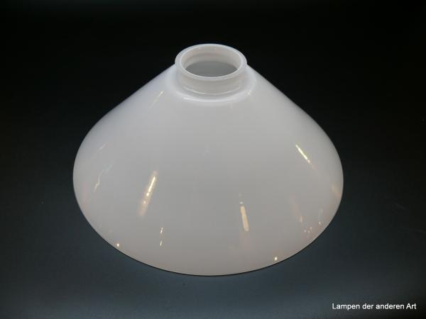 Jugendstil Lampenschirm, hochwertiges Überfangglas opal weiß, Ersatzschirm, Kegelform, H: 12cm, D: 25cm, Griff-Rand: 6 cm