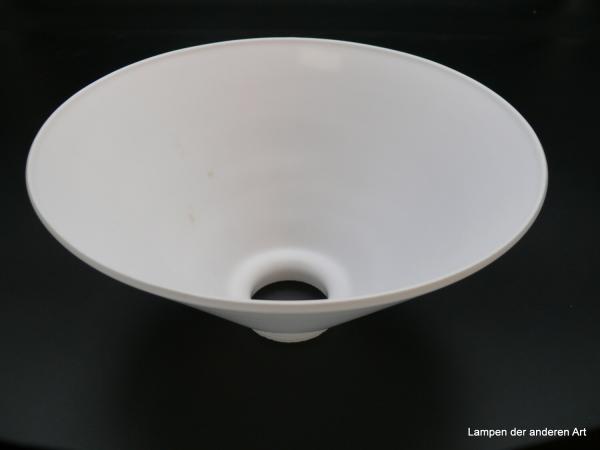 Jugendstil Lampenschirm, Glas, Kegelform, opal weiß satiniert, H: 12cm D: 25cm Griff-Rand: 6 cm von unten