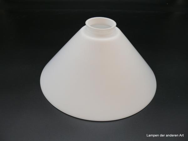 Jugendstil Lampenschirm, Glas, Kegelform, opal weiß satiniert, H: 12cm D: 25cm Griff-Rand: 6 cm