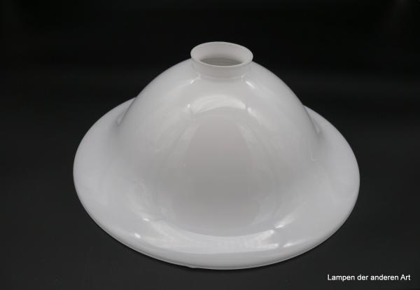 Jugendstil Lampenschirm, großer geschwungener weißer mundgeblasener Schirm in Überfangtechnik, Ersatzglas, H: 11cm, D: 30cm, Griff-Rand: 6 cm