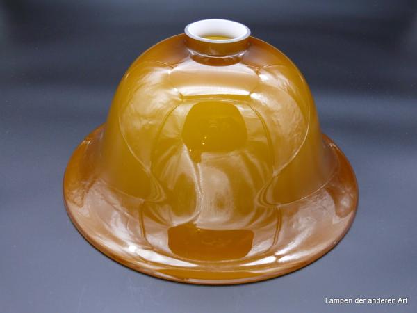 Jugendstil Lampenschirm hochwertiges Überfangglas innen weiß und außen cognacfarben, ausgestellter Rand, Ersatzschirm, H: 14cm D: 29cm Griffrand: 6cm