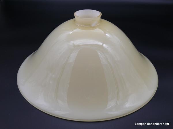 Jugendstil Lampenschirm, Glas elfenbeinfarben, ausgestellter Rand, H: 14cm, D: 35cm, Griff-Rand: 6cm
