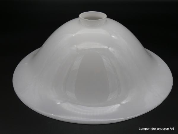 Jugendstil Lampenschirm, Glas opal weiß, handgemachtes Überfangglas, schüsselförmig, glatte Oberfläche, D: 35cm, H: 14cm, Nostalgie Ersatzglas, Glashalter Griffrand 6cm