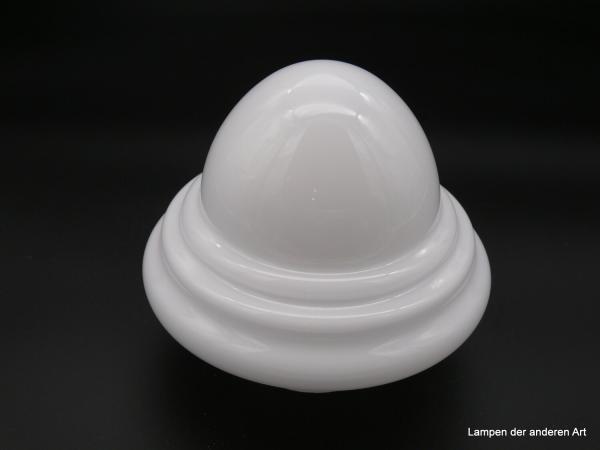 Jugendstil Lampenschirm Zapfen weiß opal, Überfangglas mundgeblasen, gestufte Schulter, D: 17cm, H: 14cm, Glashalter Griffrand 8cm