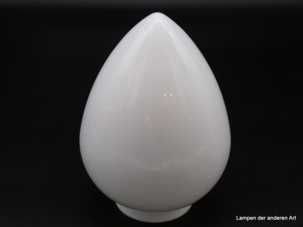 Jugendstil Lampenschirm, spitzovaler Körper mit glatter Wandung, opal weißes Überfangglas, mundgeblasen, D: 14cm, H: 17cm, Nostalgie Ersatzglas Glashalter Griffrand 8cm