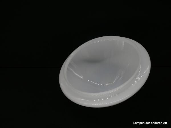 Jugendstil Lampenschirm, Glas weiß opal, geschlossener Ersatzschirm, annähernd halbkugelförmige Lampenglocke H: 14cm, D: 29cm, Griffrand : 25cm von unten