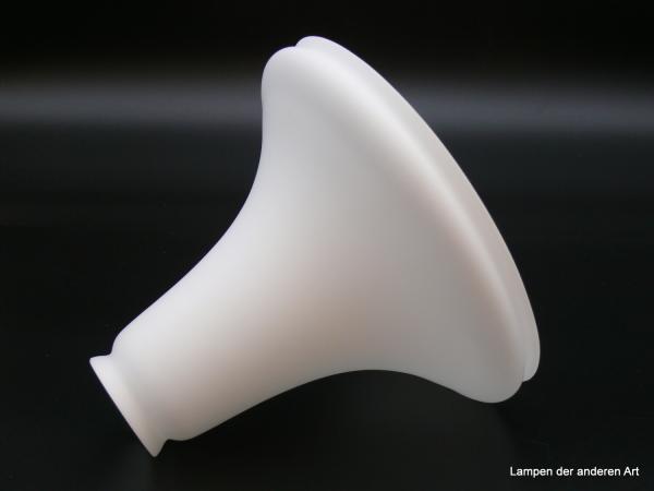 Art Deco Lampenschirm opalweiß - satiniert, Ersatzschirm (oben) für Siemens Luzette,  H: 18cm, D: 22cm, Griff-Rand oben 6 cm, Griff-Rand unten 22cm liegend