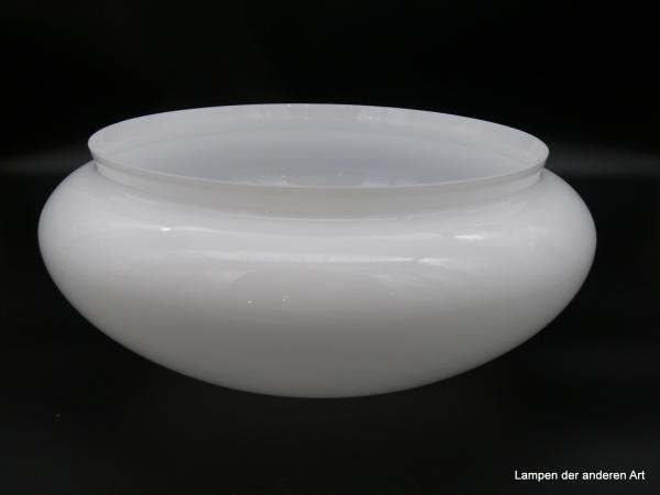 Jugendstil Lampenschirm, Kuppel, großer Pilzschirm weiß opal, glatte Wandung, Ersatzglas H: 17cm, D: 40cm, Glashalterand Griffrand 34cm von unten