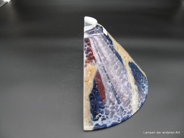 Lampenschirm Halbschale, Halb-Schirm Kegelform nach oben offen, marmoriert beige/blau, Ersatzglas H: 13cm, D: 29cm,  ohne Griffrand, Ersatzglas, seitlich